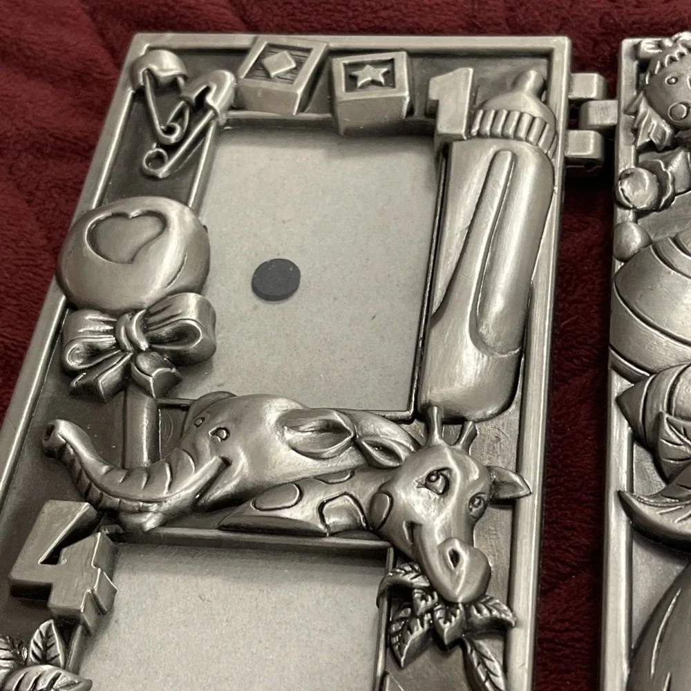 Vintage 3 Pewter Panel Children's Picture Frame‎ - Toys (9) 1-9 Wallet Size Pics